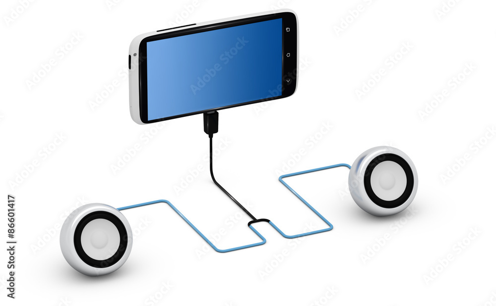 Speakers connected to smartphone. Speakers connected to smartphone.