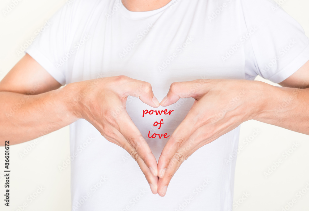 Heart shape hands with words - power of love Heart shape hands with words - power of love