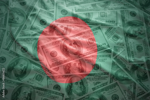 colorful waving bangladeshi flag on a american dollar money background