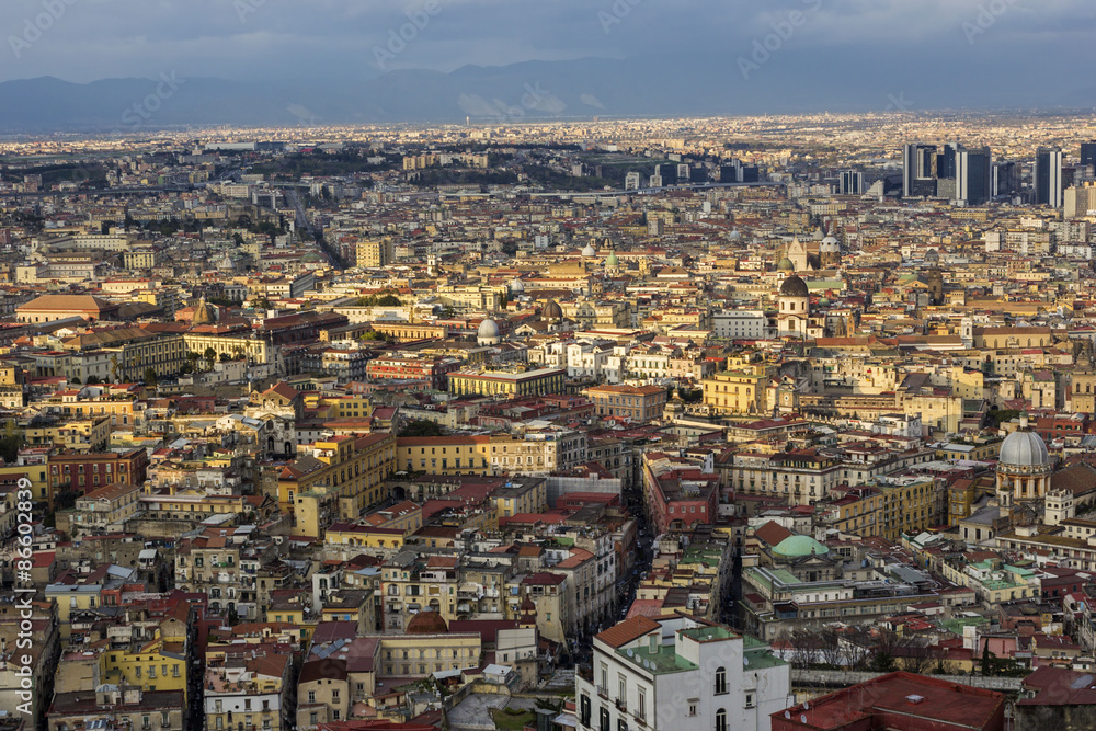 View on Old Town and Centro Direzionale in Naples, Italy