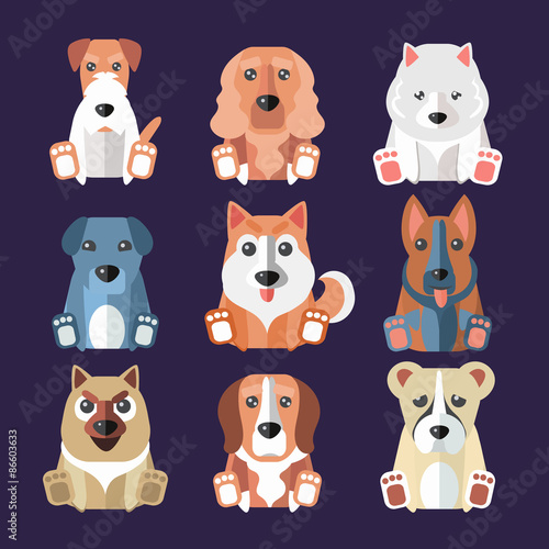 Breeds of Dogs Icons. Vector Illustration.