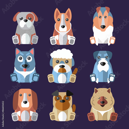 Breeds of Dogs Icons. Vector Illustration.