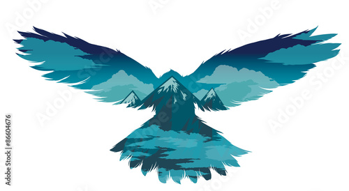 Bird vector illustration with double exposure effect.