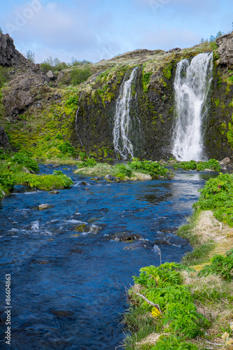 Waterfall in the Gjain gorge in Iceland