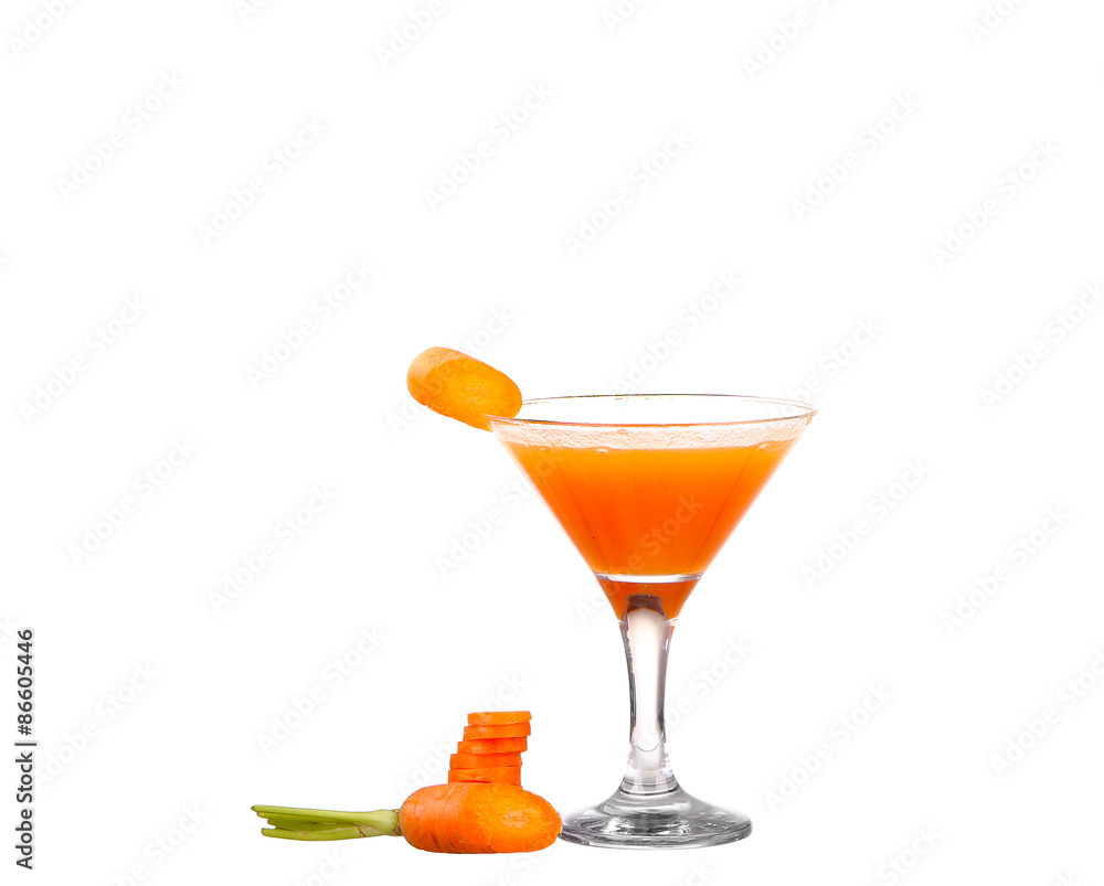 Carrot juice and slices of carrot isolated on white Carrot juice and slices of carrot isolated on white