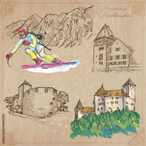 Travel, LIECHTENSTEIN - An hand drawn vector pack