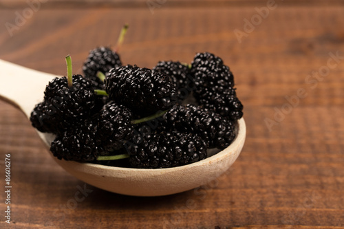 Mulberry on wood background