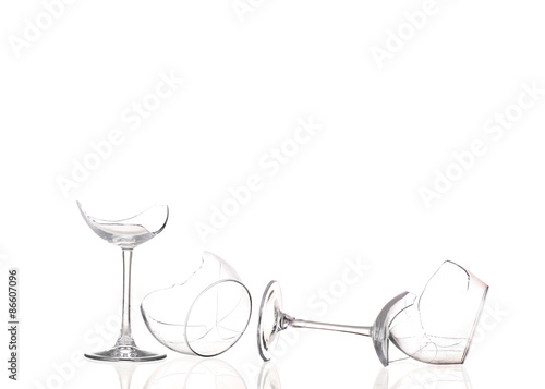 collage Broken wineglass isolated on white
