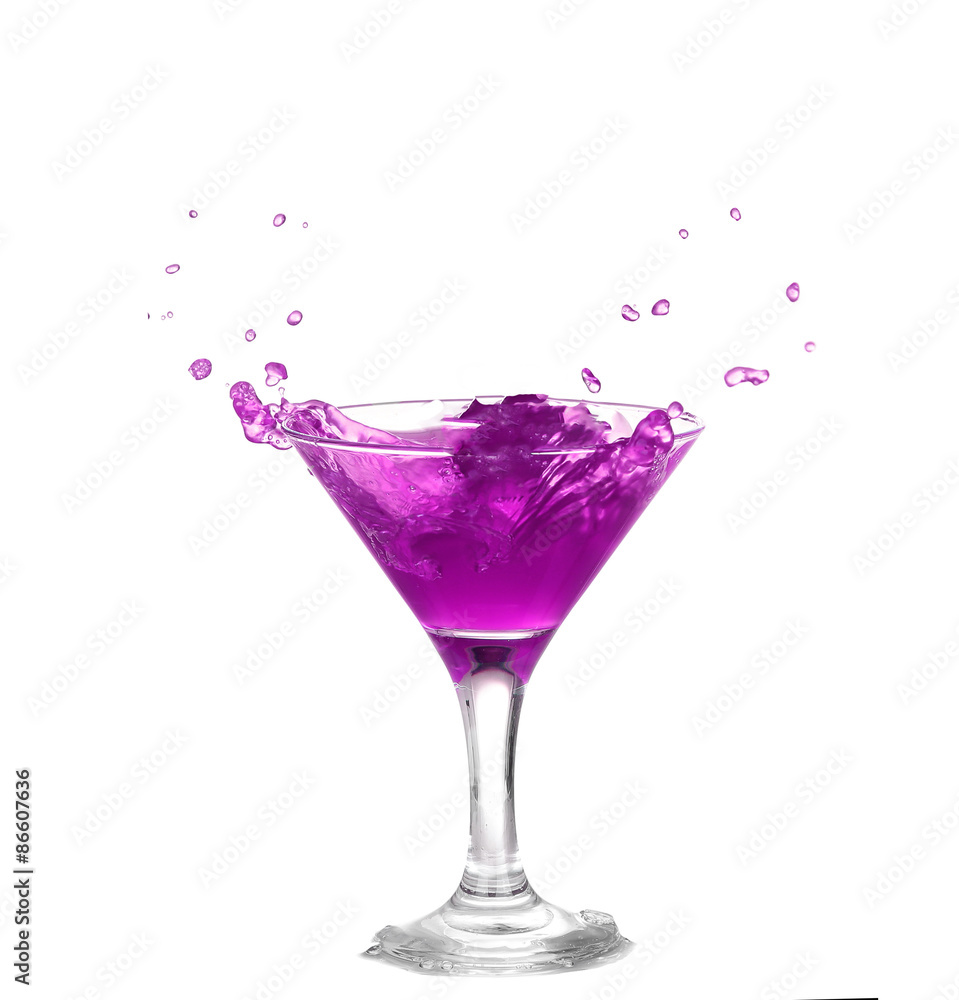 purple cocktail with splash isolated on white background purple cocktail with splash isolated on white background