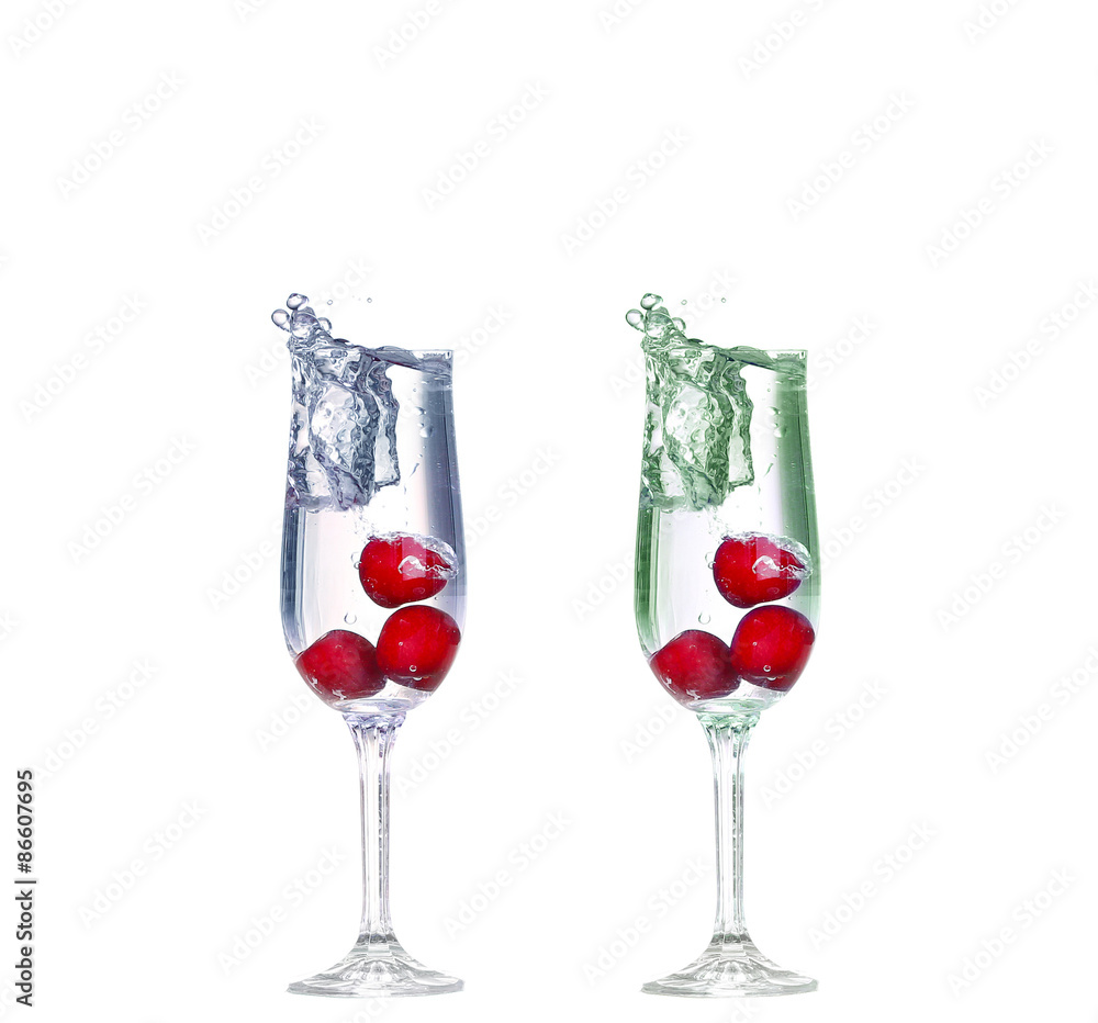 glass with two colored fruit drinks glass with two colored fruit drinks