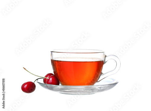 tea with cherry on white