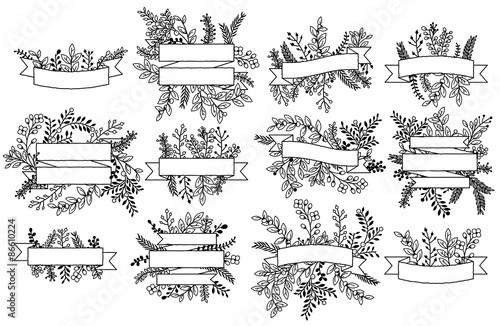 Vector Collection of Vintage Floral Banners and Frames
