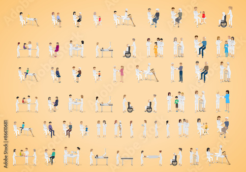 Medical Staff And Patients Different Situations - Isolated On Background - Vector Illustration, Graphic Design Editable For Your Design