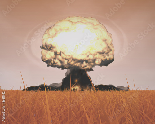 Mushroom Cloud of Nuclear Explosion. The Three-dimensional Mushroom Cloud Explosion symbolizing Global War issues, Environmental Protection and the Danger of Nuclear Energy
