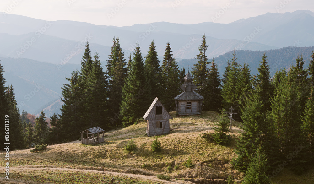 Old wooden church in a forest