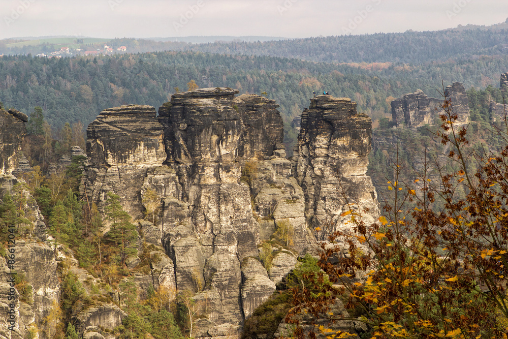 Awesome panorama of Bastei mountains in Germany near Rathen Awesome panorama of Bastei mountains in Germany near Rathen