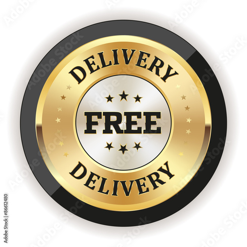 Gold free delivery badge with black border