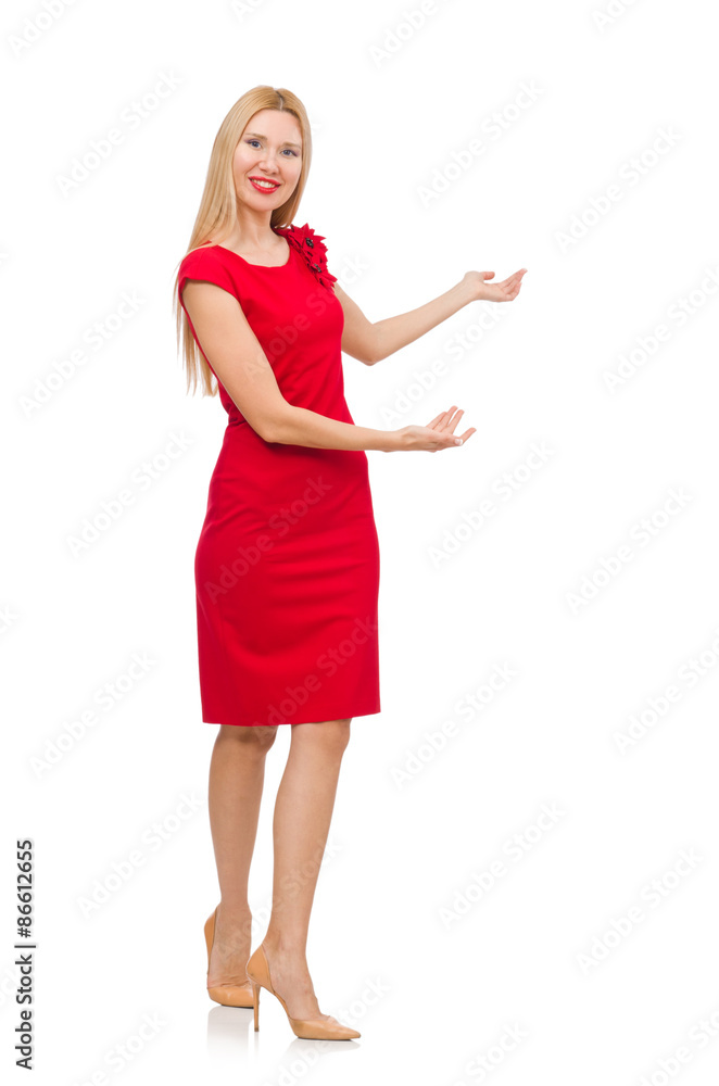 Blond woman in scarlet dress isolated on white Blond woman in scarlet dress isolated on white