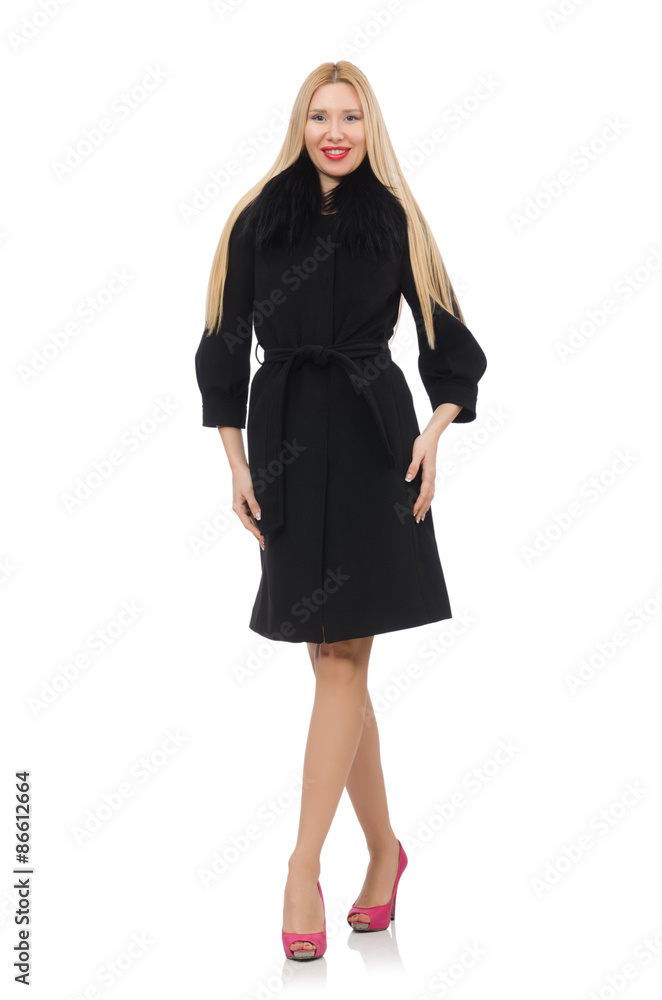 Fototapeta premium Blond woman in scarlet dress isolated on white