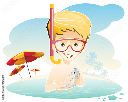 Summer holiday / Young boy have fun at the sea