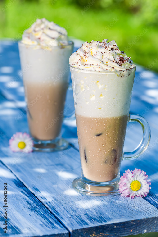 Cold coffee in sunny day Cold coffee in sunny day