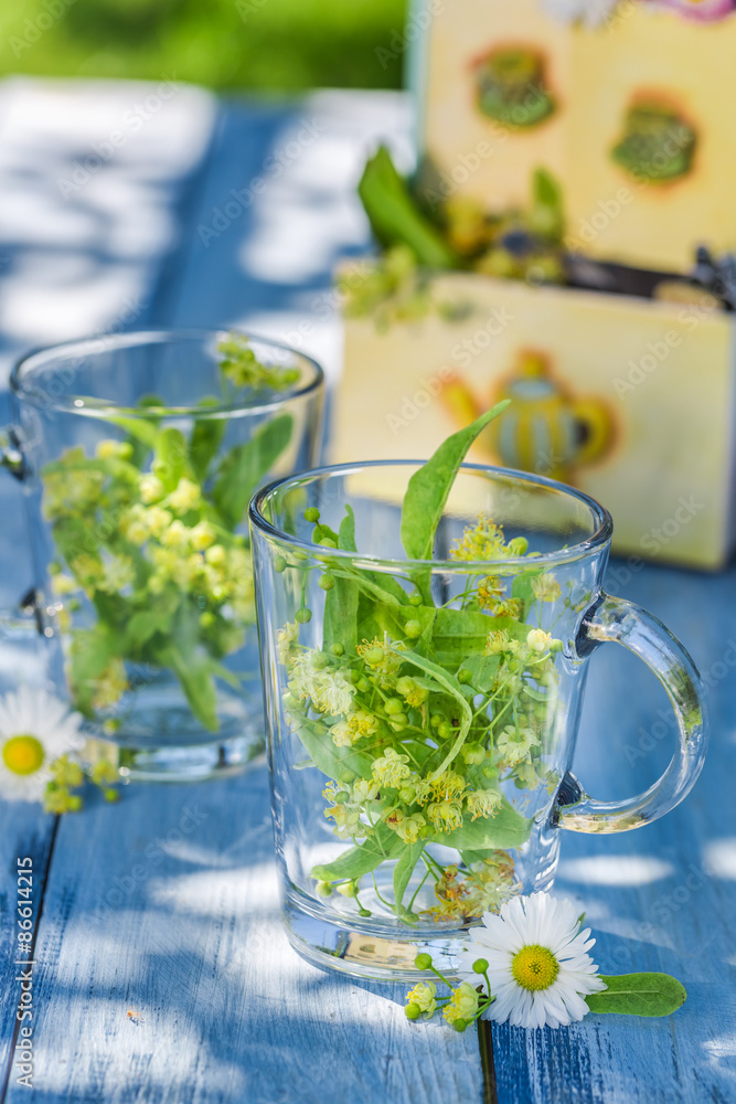 Healthy linden tea with honey with in summer Healthy linden tea with honey with in summer