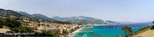 Beautiful wide panoramic view to beaches in Menton, France © 31etc