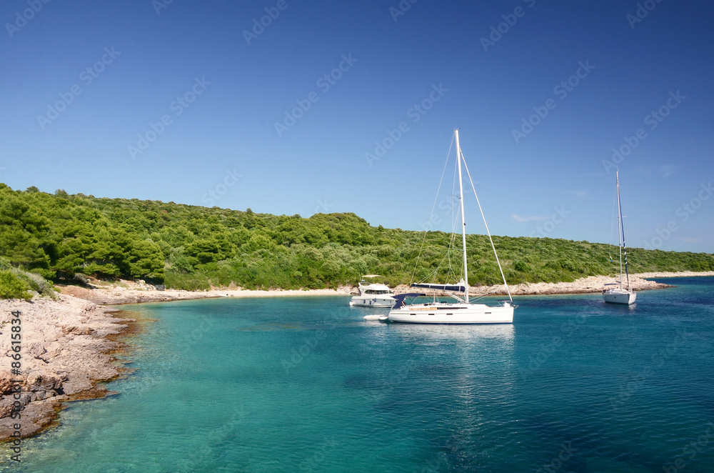Yachts anchored by Pakleni or Paklinski islands, Hvar, Croatia,