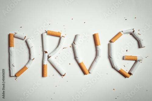 word DRUG, made of cigarettes