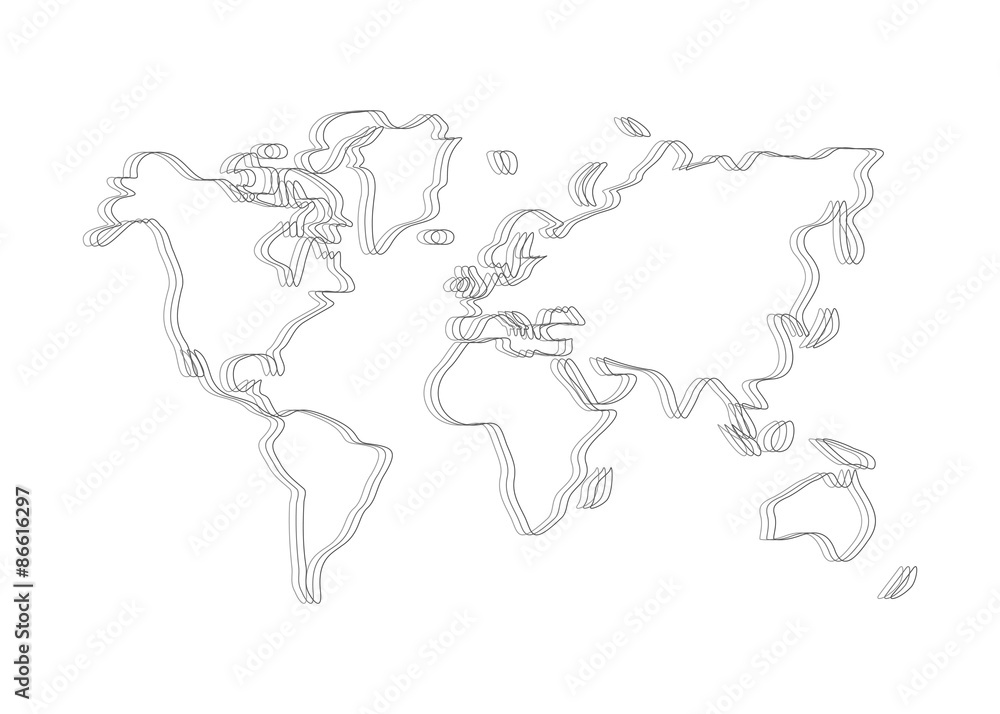 map of the world drawn Bezier curves vector fractal map of the world drawn Bezier curves vector fractal