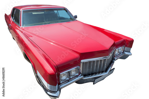 old red American car is isolated