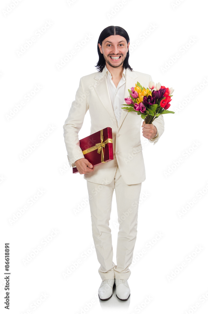 Man with giftbox isolated on white Man with giftbox isolated on white