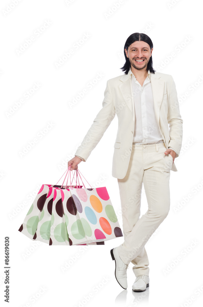Man with shopping bags isolated on white Man with shopping bags isolated on white