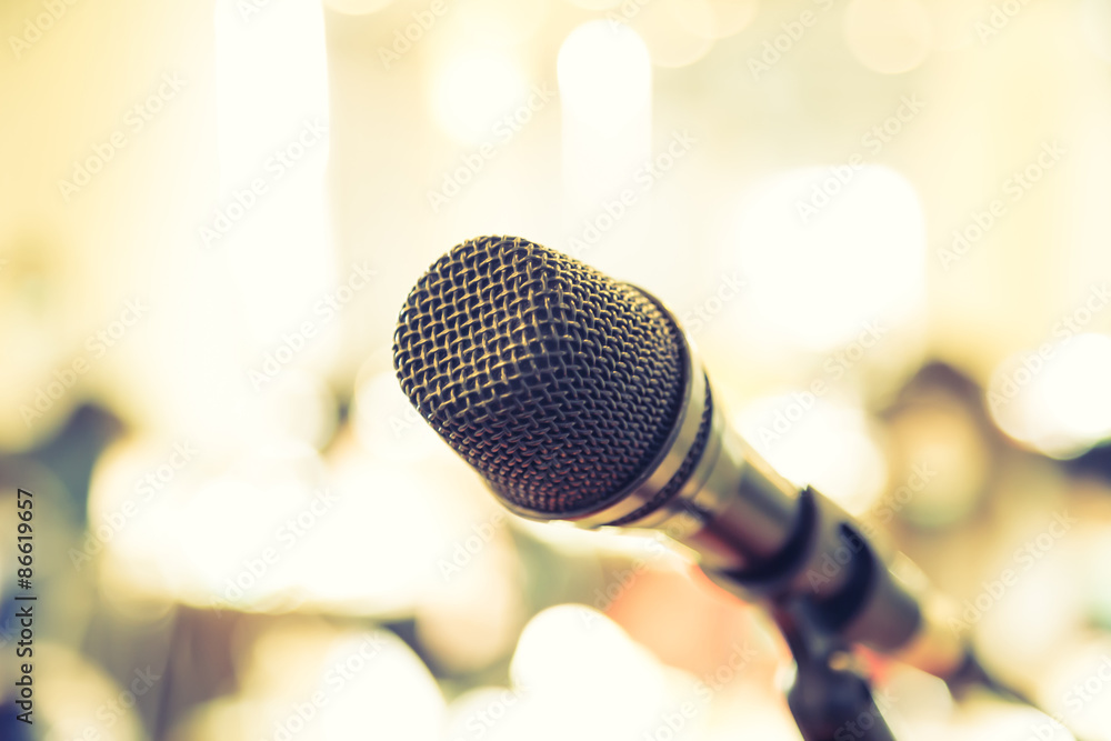 Fototapeta premium Black microphone in conference room ( Filtered image processed