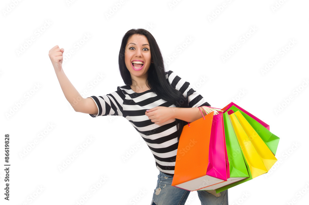 Woman with shopping bags isolated on white Woman with shopping bags isolated on white