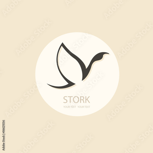 Flying stork sign logo emblem on white background vector illustr