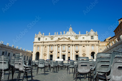 St Peter cathedral with many empty chair in Rome, Italy, Vatican City