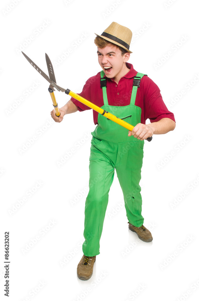 Man with shears isolated on white Man with shears isolated on white
