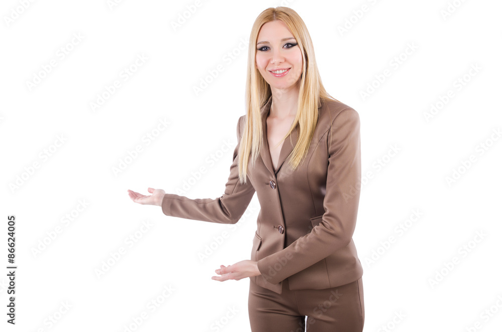 Young businesswman showing isolated on white Young businesswman showing isolated on white