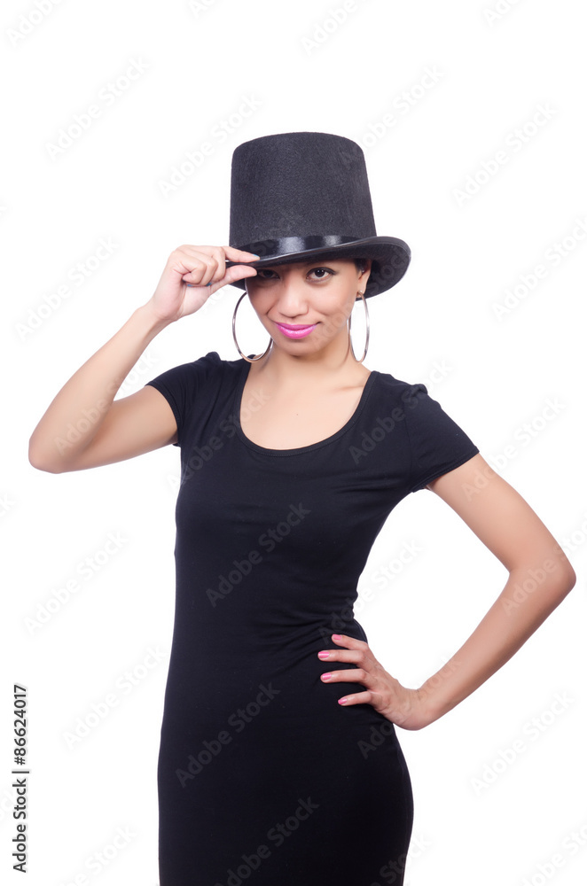 Woman wearing hat isolated on white Woman wearing hat isolated on white