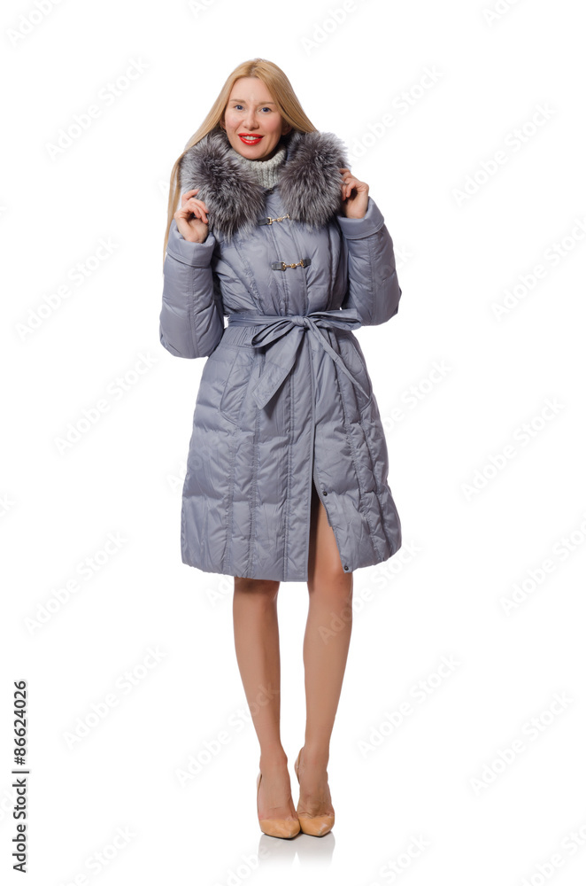 Beautiful woman in gray jacket isolated on white Beautiful woman in gray jacket isolated on white