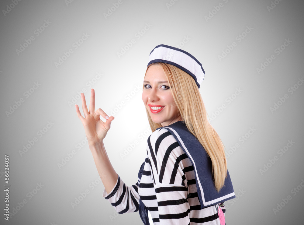Woman sailor against the gradient background Woman sailor against the gradient background