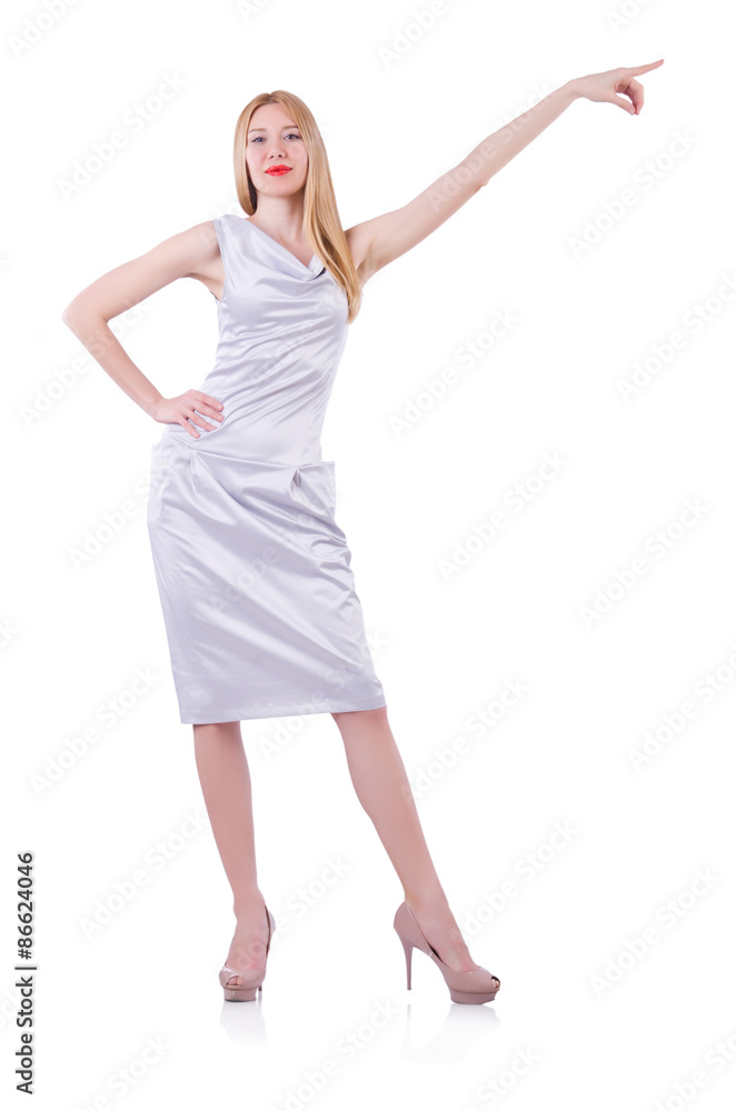 Beautiful blond in elegant dress isolated on white Beautiful blond in elegant dress isolated on white