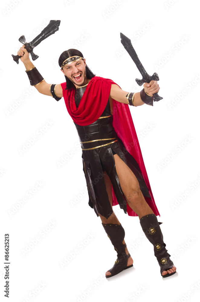 Gladiator posing with sword isolated on white Gladiator posing with sword isolated on white