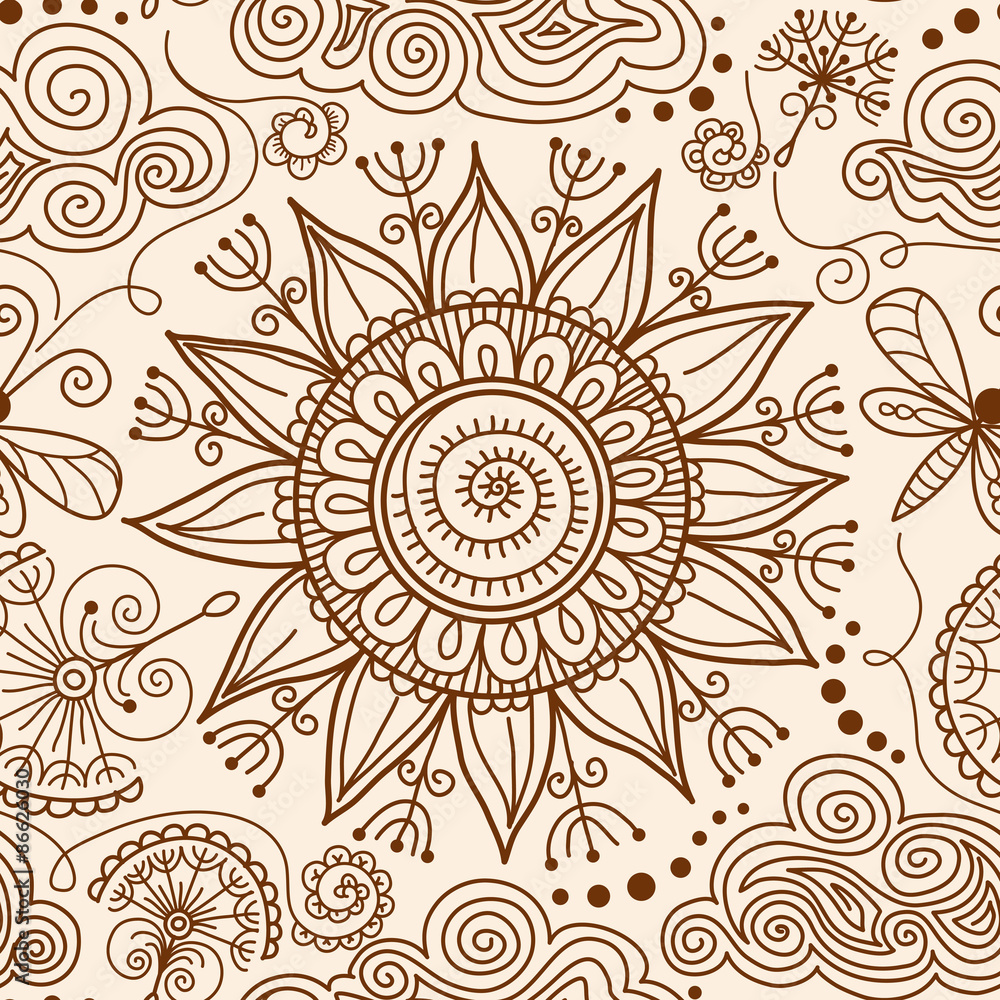 vector seamless Henna mehndi doodle pattern