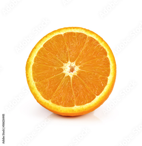 Slice of fresh orange isolated on white background