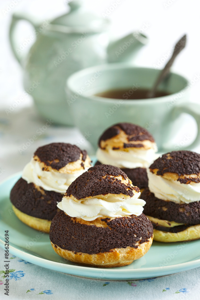 Chocolate profiteroles with krokantom. Chocolate profiteroles with krokantom.