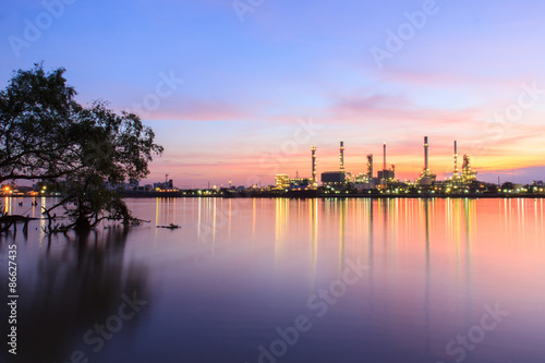 Oil refinery and surrounding environment at twilight,Chao Phraya river, Thailand