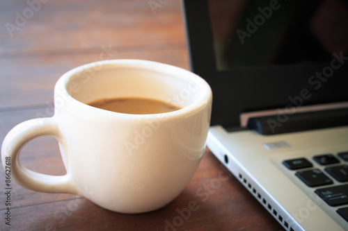 coffee cup put on laptop