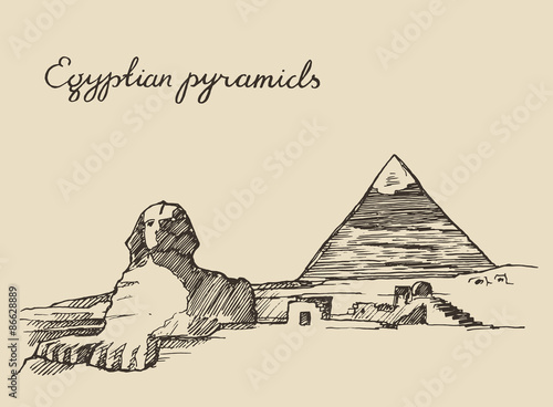 Pyramids Great Sphinx, Giza in Cairo Egypt sketch